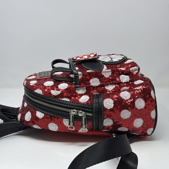 Disney Parks Minnie Mouse Sequin Polka Dot Loungefly Mini Backpack Red main image 4